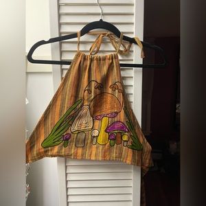 NWOT Lakhays Mushroom Embroidered Halter Top